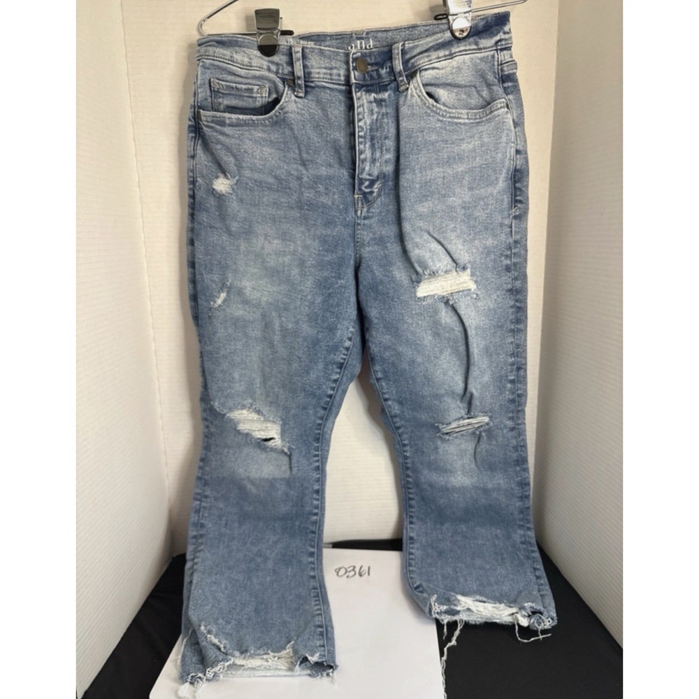 a.n.a Women's 12 Regular High Rise Cropped Flare Distressed Blue Denim Jeans